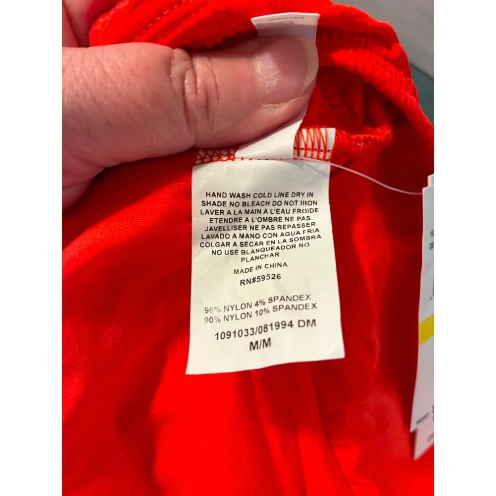 Lucky Brand Textured One Piece Swimsuit Women's Medium Red Halter Lace Up Monoki